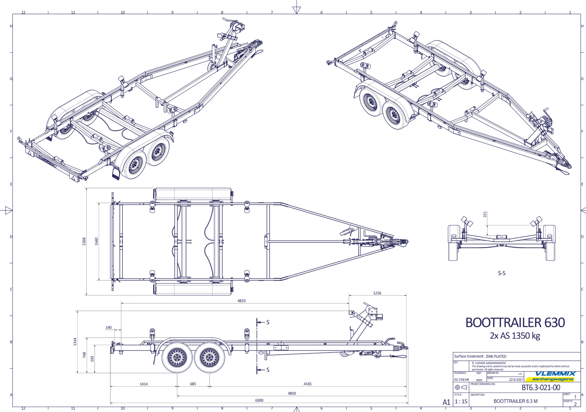 Vlemmix Boottrailer tot 2.920 kilogram en 10 meter — 1350 / 6,3 meter - Marinaut 