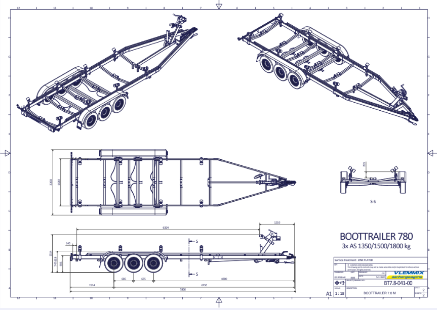 Vlemmix Boottrailer tot 2.920 kilogram en 10 meter — 1350 / 6,3 meter - Marinaut 