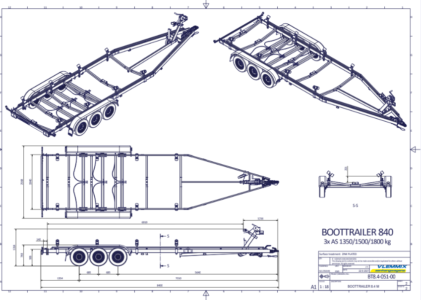 Vlemmix Boottrailer tot 2.920 kilogram en 10 meter — 1350 / 6,3 meter - Marinaut 