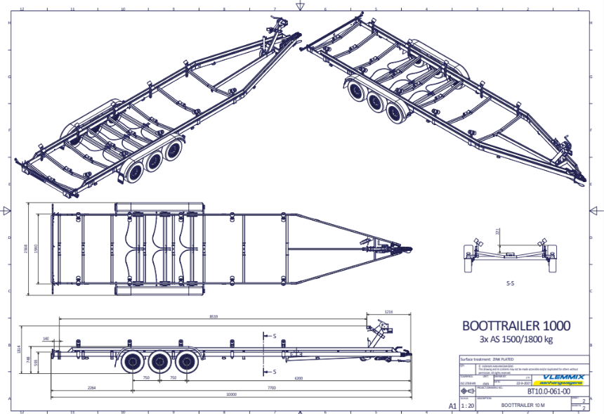Vlemmix Boottrailer tot 2.920 kilogram en 10 meter — 1350 / 6,3 meter - Marinaut 